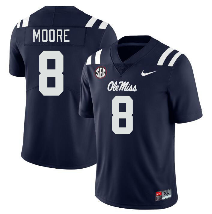 Ole Miss Rebels #8 Elijah Moore College Football Jerseys Stitched Sale-Navy